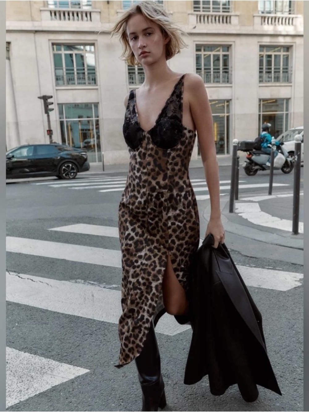 Zara Leopard Print Slip Dress with Black Lace Bust Med. NWT
